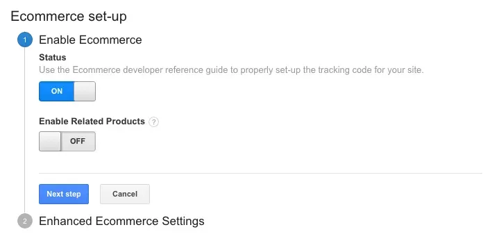 google analytics enable ecommerce settings