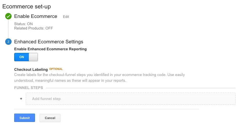 google analytics enhanced ecommerce settings
