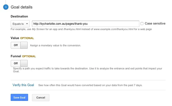 google analytics goal step 3