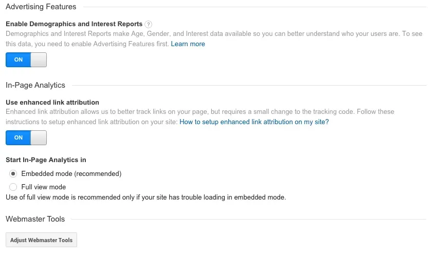 google analytics property settings