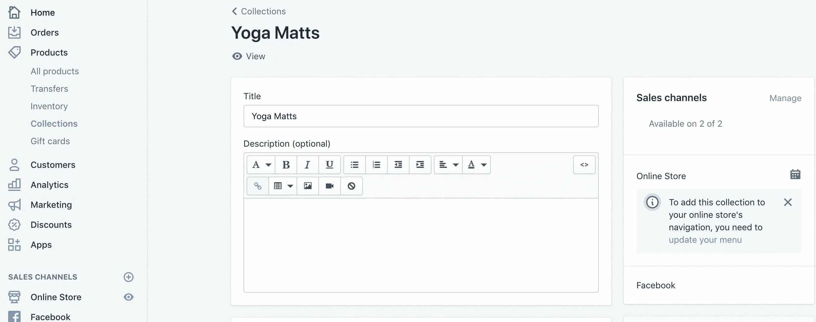 shopify facebook manage collection sales channel 1024x404